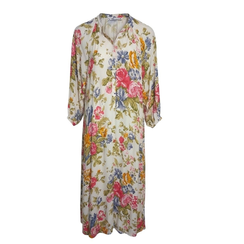 Zara Womens size XS Floral Button Front Blogger Favorite Midi Garden Party Dress